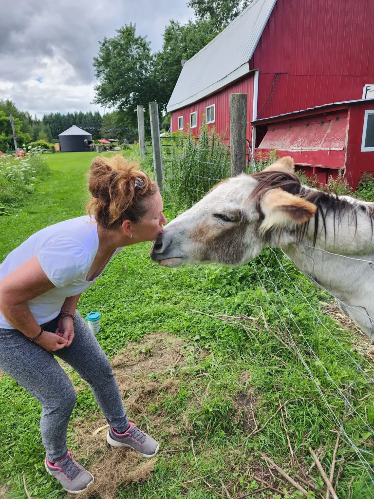 Jen Llewellyn and a donkey at our Tuning Into Our Intutuion workshop